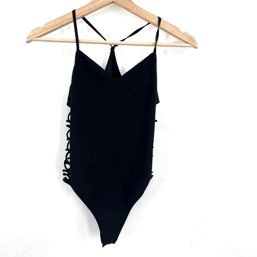 BEBE Black Seamless Bodysuit Cut Out Sides Size Small - Picture 4 of 7